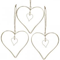Dekoratyvinė širdelė pakabinimui, pakabinama puošmena metalinė širdelė auksinė 10,5 cm 6 vnt