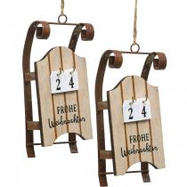 daiktų Dekoratyvinės rogės medinis kalendorius Advento rūdys L14,5cm 2 vnt