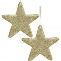 Kalėdinės dekoracijos žvaigždės pakabukas auksiniai blizgučiai 18,5cm 4vnt