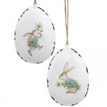 Kiaušiniai su zuikiu, Velykiniai margučiai pakabinti, metalinė dekoracija balta H10,5cm 4vnt