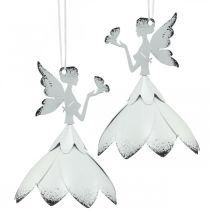 daiktų Pakabinamas pakabukas Elf Dekoracija Metalas Baltas Ø6cm H9cm 4 Vnt
