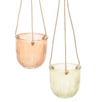 daiktų Pakabinamas stiklinis vazonas, dekoratyvinis stiklinis vazonas, retro stiliaus, žalias/rudas, 14,5 cm, 2 vnt.