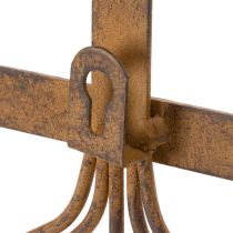daiktų Kabliukas sodo įrankiams, sodo dekoracijoms, grėbliui, kastuvui ir kauptukui; metalinė paltų kabykla iš surūdijusio metalo, 33,5 cm