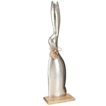 daiktų Dekoratyvinis triušio sidabras ant medinio pagrindo – Elegantiška velykinė figūrėlė su širdelės pakabuku H60cm