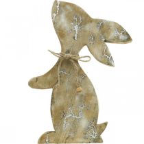 daiktų Medinis zuikis, pavasarinis, Velykų zuikio sėdėjimas, Velykų puošmena su raštu naturalus, baltai skalbtas H26cm