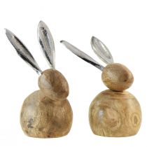 daiktų Triušis Mediena Metalas Natūralus Sidabras H10/12,5cm 2 vnt