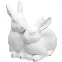 Kiškutis mama su vaiku vintažiniu keraminiu baltu 15,5×15×18 cm