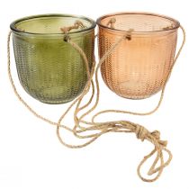 daiktų Pakabinamas vazonas stiklinis dekoratyvinis stiklinis puodas retro žalia ruda 14,5cm 2vnt