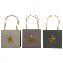 Popieriniai maišeliai su žvaigždute ir rankena pilkos spalvos rūšiuoti 12×12×12cm 9vnt