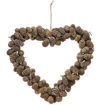 daiktų Širdies formos dekoratyvinis kūgis, alksnio formos, baltai nuskalbtas, 24 cm