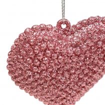 Širdelės rožinė pakabinti su žėručiu 6,5cm x 6,5cm 12vnt
