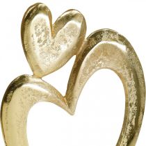 Metalinė širdelė auksinė, dekoratyvinė širdelė ant mango medžio, stalo puošmena, dviguba širdelė, Valentino diena