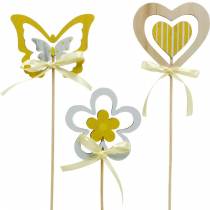 Dekoratyvinis kamštukas drugelio gėlė ir širdelė, pavasario puošmena, gėlių kamštis, Valentino diena 9vnt