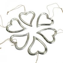 Širdelės puošmena pakabinti metalinę širdelę sidabrinė 7,5 × 8,5 cm 6 vnt