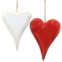Medinės širdelės pakabinti raudonos, baltos 11,5cm 4vnt