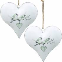 Dekoratyvinė kabyklos širdelė su paukščio motyvu, širdies puošmena Valentino dienai, metalinis pakabukas širdelės forma 4vnt