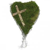 Kapo puošmena širdelės vijokliai, samanos su kryžiumi kapo sutvarkymui 30 × 20cm