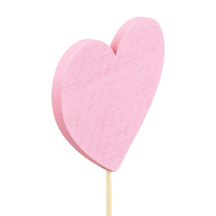 Gėlių kamštis medinė širdelė dekoratyvinis kištukas rožinis 6,5×6cm 10vnt
