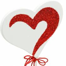 Širdis ant pagaliuko Raudona, balta Dekoratyvinės širdelės dekoratyvinės lazdelės Valentino diena 16d.