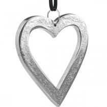 daiktų Širdelė pakabinama, metalinė puošmena, kalėdinė, vestuvinė puošmena sidabrinė 11 × 11cm