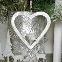 daiktų Širdelė pakabinama, arbatinės žvakidės laikiklis Adventui, vestuvių puošmena metalas sidabras H24cm