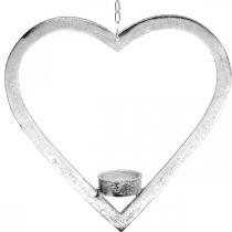 daiktų Širdelė pakabinama, arbatinės žvakidės laikiklis Adventui, vestuvių puošmena metalas sidabras H24cm