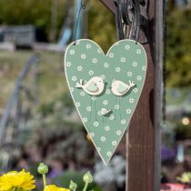 Širdelė pakabinama, medinė puošmena su paukšteliais, durų apdaila, pavasario žalia, geltona H22cm rinkinys 3 vnt