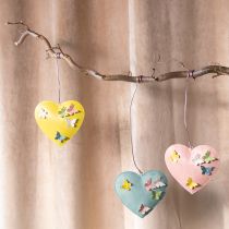 daiktų Dekoratyviniai širdies formos pakabukai su drugeliais pavasario dekoracijoms, 10,5 cm, 3 vnt.