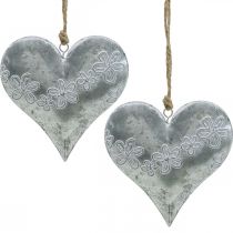 Širdelės pakabinamos, metalinė puošmena su įspaudu, Valentino diena, pavasarinė puošmena sidabrinė, balta H13cm 4vnt.