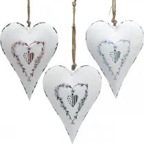 Dekoratyvinės širdelės pakabinimui metalinės baltos metalinės širdelės 12×16cm 3vnt