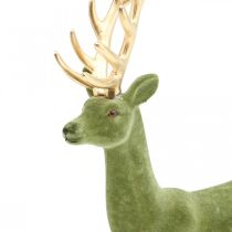 Dekoratyvinė elnio dekoratyvinė figūra dekoratyvinė šiaurės elnių flokuota žalia spalva H37cm