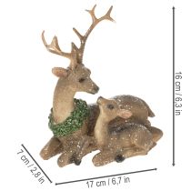 daiktų Dekoratyvinė elnių šeimos figūrėlė su sniegu kaip žiemos puošmena, 17 cm