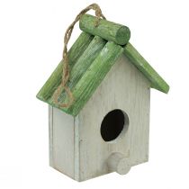daiktų Pakabinama dekoracija paukščių namelio medinė žalia balta 14,5×7,5×17,5 cm