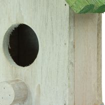 daiktų Pakabinama dekoracija paukščių namelio medinė žalia balta 14,5×7,5×17,5 cm