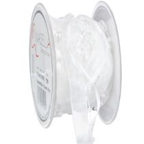 daiktų Vestuvių dekoravimo organzos juostelė, balta, 10 mm x 5 m, su širdelėmis ir perlais