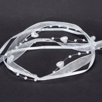 daiktų Vestuvių dekoravimo organzos juostelė, balta, 10 mm x 5 m, su širdelėmis ir perlais