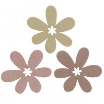 Medinės gėlės išsklaidytos dekoracijos žiedai medžio smėlio spalvos/geltonos/rožinės spalvos Ø4cm 72p