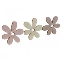 Medinės gėlės išsklaidytos dekoracijos žiedai medžio smėlio spalvos/geltonos/rožinės spalvos Ø4cm 72p