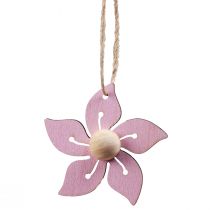 daiktų Medinės gėlės pakabinamos dekoracijos medis violetinė, rožinė, balta 4,5cm 24 vnt
