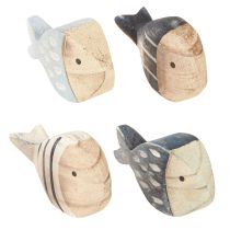 daiktų Medinės žuvies jūrinės stalo puošmenos Natural Blue White 8-9cm 8 vnt