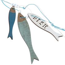 daiktų Mediniai žuvų pakabukai, mėlyni, 36 cm, 4 vnt.