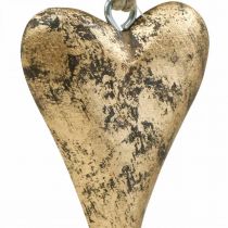 Medinės širdies aukso efektas, Valentino diena, vestuvių dekoracija 10 × 7cm