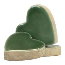 Medinės širdelės dekoratyvinės širdelės žalios blizgios medienos 4,5cm 8vnt