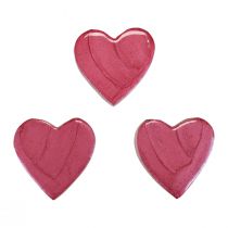 Medinės širdelės dekoratyvinės širdelės rožinė blizgi išsklaidyta dekoracija 4,5cm 8vnt