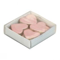 daiktų Medinės širdelės dekoratyvinės širdelės šviesiai rožinės spalvos blizgus stalo dekoravimas 4,5cm 8vnt