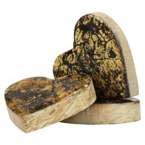 Medinės širdelės dekoratyvinės širdelės juodo aukso blizgesio efektas 4,5cm 8vnt