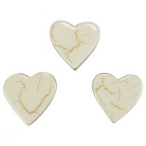 Medinės širdelės dekoratyvinės širdelės balto aukso blizgesio traškėjimas 4,5cm 8vnt