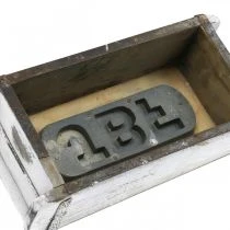 daiktų Plytos formos, plytų dėžė, medinė dėžė su metalinėmis detalėmis senovinė apdaila, baltai skalbta L32cm A9cm