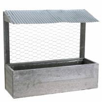 Medinė sodinamoji dėžė su skardiniu stogu ir triušio viela, skalbta pilka 38 × 13,5 cm H34 cm
