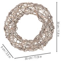 daiktų Medinis vainikas, dekoratyvinis vainikas, natūralios baltos spalvos, Ø30cm, aukštis 9.5cm